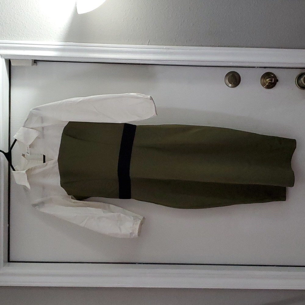 Olive and white work dress